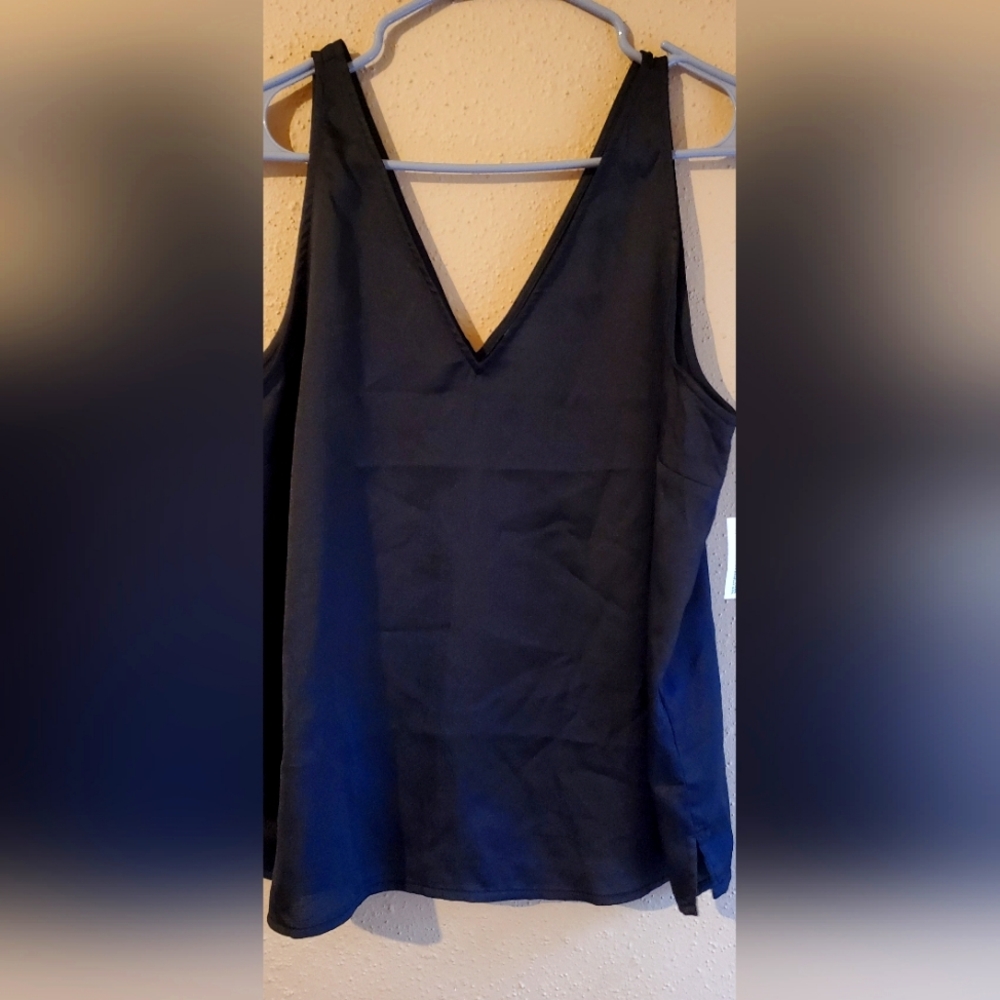 Old Navy V-neck Sleeveless Black Satin Top Women's Size Large New
